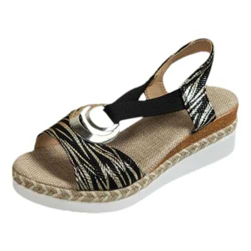 WILLBEST Women's Wedge Sandals Orthopedic Plantar Fasciitis with Arch Support Elastic Slingback Open Toe Mid Heels Wide Fit Ankle Strap Strappy Bridesmaid Summer Shoes Sandals