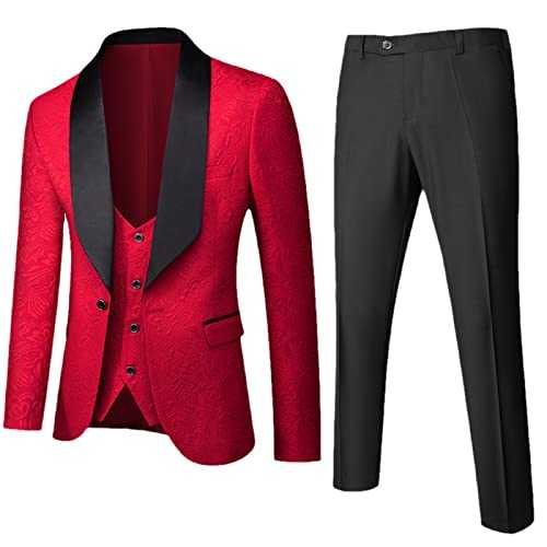 Designer Embossing Process 3 Piece Men's Suit Blazer Jacket Pants Vest Waistcoat