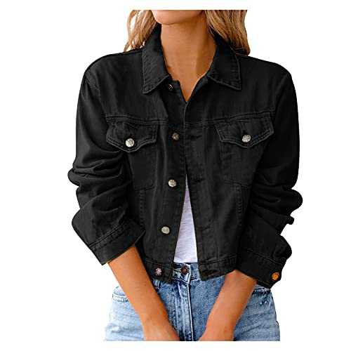 ClodeEU Women Denim Jean Jacket Coat Button Down Distressed Short Outwear with Pocket Long Sleeve Solid Color Casaul All Match Outerwear Gifts for Women Halloween Blouses Shirts Tops, White, yellow