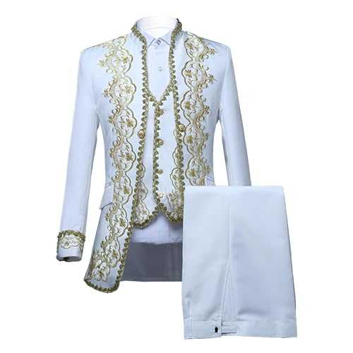 Men's 3 Piece Court Embroidery Dress Stylish Suit Slim Fit Blazers Tuxedo Set with Vest Pants