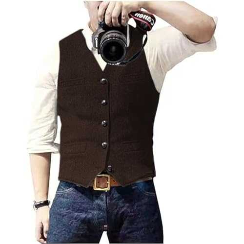 Solovedress Mens Vintage Suit Waistcoat V Neck Wool Blend Suit Vest for Wedding Party