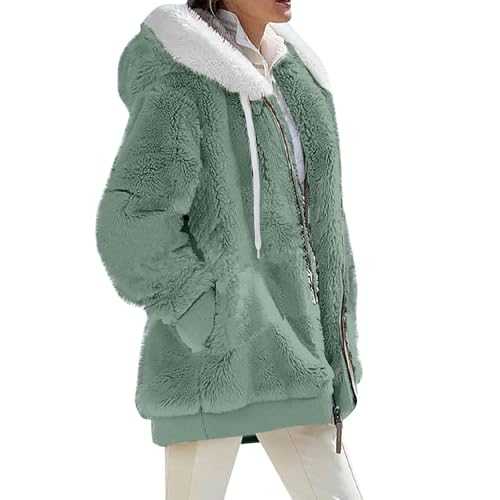 Womens Fleece Jackets Full Zipper Hoodie Coats Winter Warm Soft Plush Teddy Hooded Jumper Fluffy Pullover Sweatshirt