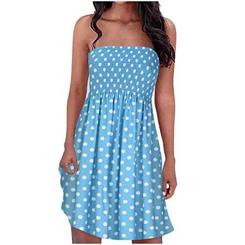 XIAHHQSp Bandeau Dresses for Women UK Polka Dot Dress Sleeveless Dress Strapless Tank Dresses UK Ladies Going Out Dresses Ladies Holidy Dress Women's Summer Casual Boho Dress Midi Beach Dresses