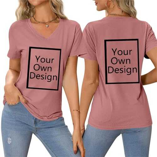 duxyoz Personalised T Shirts for Women Design Your Own T Shirt Summer Tops Front and Back Printed Tshirts Customised Tshirt with Any Text and Photo Short Sleeve V Neck Tunic Top