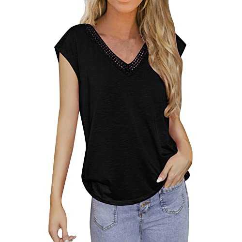 Kmdwqf Womens Double Puff Sleeve Blouses Summer Half Sleeve Dot Tops V Neck Tshirts Casual T Shirt Womens Long Sleeve Thermal Tops Women's Sweatshirts Plus Size s for Teachers Sale Promotion