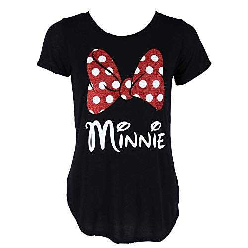 Minnie Mouse Glitter Bow Women's T-Shirt Large Black