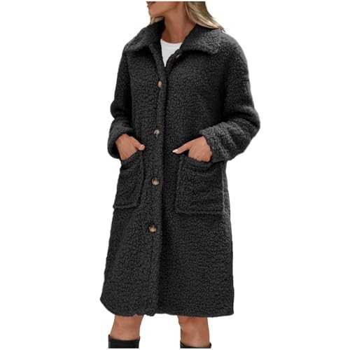 Women Warm Teddy Bear Fluffy Coat Ladies Hooded Fleece Jacket Long Sherpa Plush Coat Winter Thick Thermal Outwear Teddy Bear Coats Mid Length Overcoat Fluffy Fuzzy Overcoat