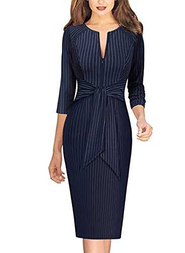 VFSHOW Womens Vintage Pleated Pockets Work Business Casual Skater A-Line Dress