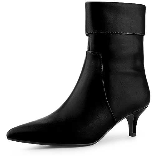 Allegra K Women's Pointed Toe Side Zip Kitten Heel Ankle Boots