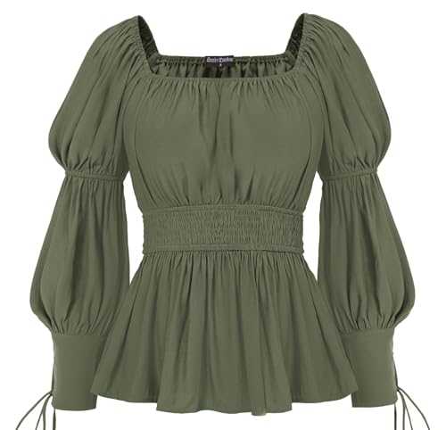 SCARLET DARKNESS Women Renaissance Tops Vintage Long Sleeve Square Neck Elastic Waist Blouse
