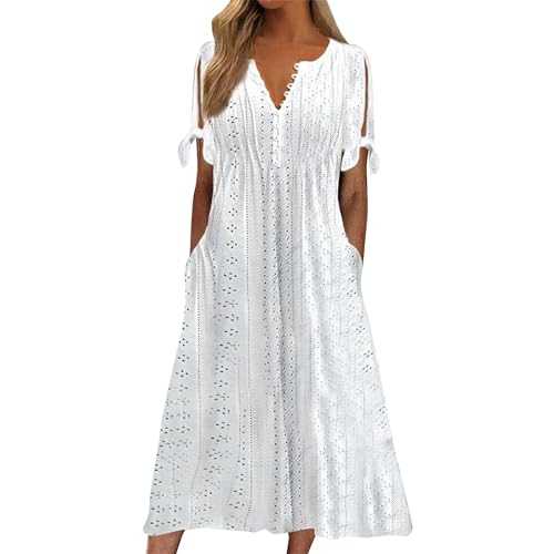 Yinguo Summer Dresses for Women UK 2025 Causal V-Neck Button Short Sleeve Vacation Floral Dress with Pockets Ladies Maxi Printing Dress Party Club Elegant Beach Dresses