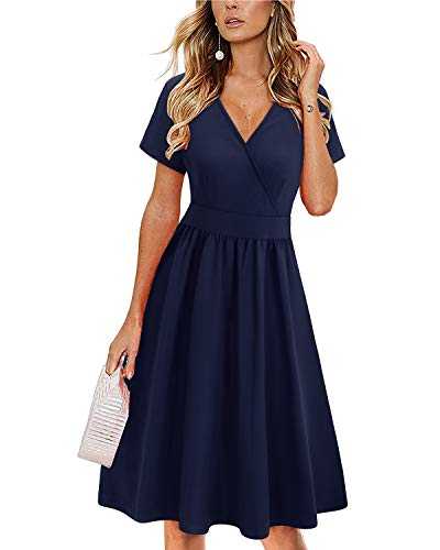 VOTEPRETTY Women's Short Sleeve V Neck Wrap Summer Dress Casual Floral Sundress with Pockets