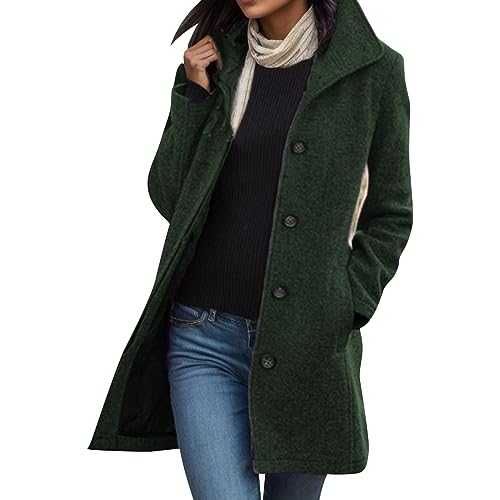 Fulidngzg Women's Long Elegant Trench Coat Wool Coat Wool Black Winter Coat Winter Jacket Transition Jacket Long Blazer A-line Duffle Coat Boucle Jacket Transition Coat
