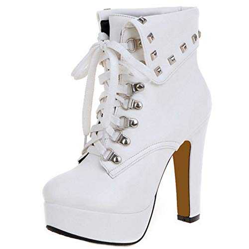 SJJH Women Boots with High Heel and Thick Platform Lace Up Ankle Boots