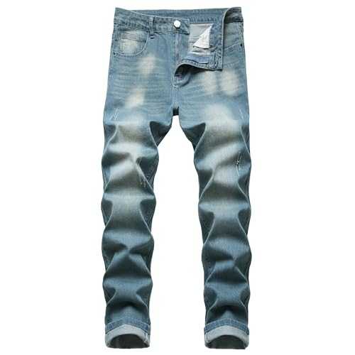 RANMCC Men's Stretch Skinny Ripped Jeans, Fashionable Slim Fit Stacked Jeans Pants for Men