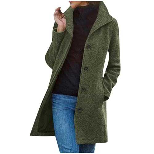 Flodxo Womens Wool Coat Winter Jackets for Women UK Ladies Trench Coat Single Breasted Stand Collar Long Overcoats Mid-Length Pea Coat Open Front Cardigan with Button Long Sleeve Tops
