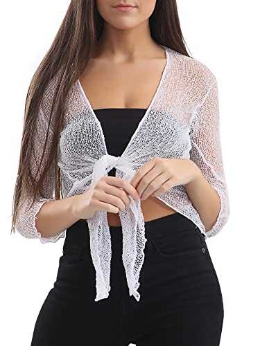 Love My Fashions® Women’s Fish Net Knitted Tie Up Bolero Shrug Top Ladies 3/4 Sleeve One Size Fits All