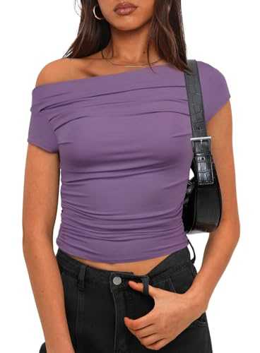 Darong Women's Summer Cap Sleeve Boat Neck Off Shoulder Top Going Out Slim Fit Tops Y2K Tight Shirts