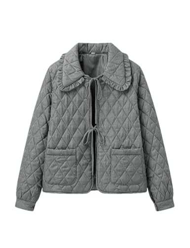 Vimida Women's Quilted Lightweight Jackets Long Sleeve Winter Cropped Cotton Padded Coat Jacket Drawstring Puffy Outwear