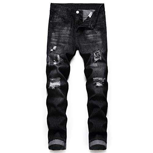 ZEESEN Ripped Jeans for Men Slim Denim Regular Fit Tapered Leg Distressed Destroyed Pants Mens Jeans with Hole