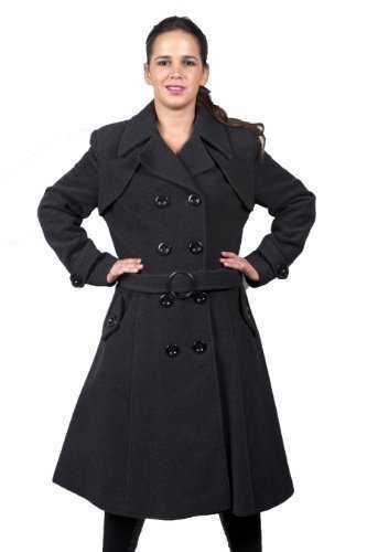 Womens Wool & Cashmere Grey Double Breasted Trench Coat (26)