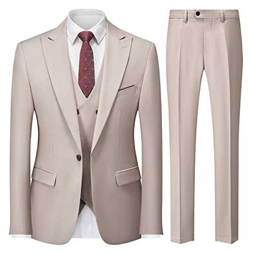 MODFUL Mens Suits 3 Piece Slim Fit Business One Button Tuxedo Wedding Blazer Waistcoat Trousers Set