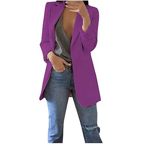 FunAloe Women's Blazers Suit Open Front Cardigan 3/4 Ruched Sleeve Solid Color Casual Women Blazer Work Office Cropped Blazer Elegant Jacket for Ladies with Single Buttons Business Coat for Daily
