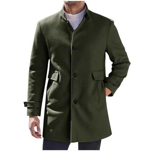 2024 Winter Wool Coat for Men Clearance,Mens Trench Coat Mid Length,Solid Long Sleeve Button Coat Casual Slim Fit Classic Business Parkas Overcoat Retro Windbreaker Warm Pea Coat with Pockets M-3XL