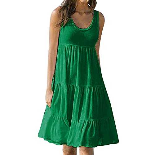 Ladies Dresses Knee Length Off Shoulder Sleeveless Summer Dresses Crew Neck Solid Color Wrap Dresses for Women UK Midi Dress Plus Size Tank Dress Elegant Casual Maxi Dress