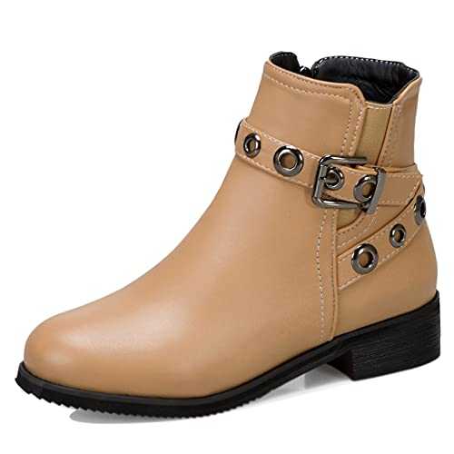 MJIASIAWA Women Mid Heel Fashion Chelsea Round Toe Winter Zip Ankle Boots