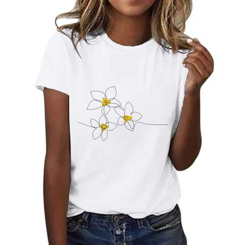 Skang Graphic t Shirt Women's Floral Print Shirt Short Sleeve Round Neck T Shirt Fashion Top Lightweight Soft Casual Summer Outfit Clothes