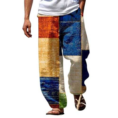 Fancy Print Trousers for Men - Casual Beach Trouser Summer Lounge Trousers Straight Fit Stylish Smart Hip Hop Pants Elasticated Waist Drawstring Pant Wide Leg Pants Baggy Leisure Trousers XXL