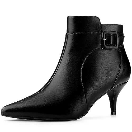 Allegra K Women's Pointy Toe Zipper Buckle Decor Kitten Heels Ankle Boots