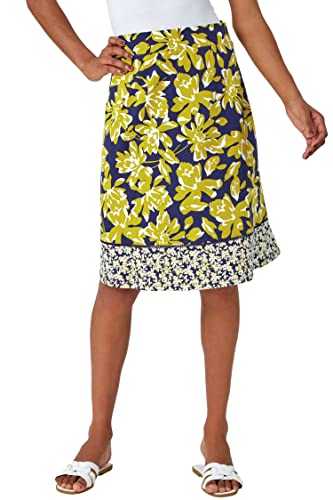 Roman Originals A-Line Skirt for Womens UK - Ladies Knee Length Skirts Stretchy Elasticated Waist Smart Casual Work Cotton Contrast Detail Shape Spring Summer Holiday