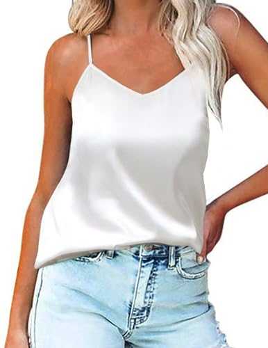 Ekouaer Womens Camisole Silk Ladies Satin Tank Tops V Neck Adjustable Strap Sleeveless Cami Vest Top S-XXL