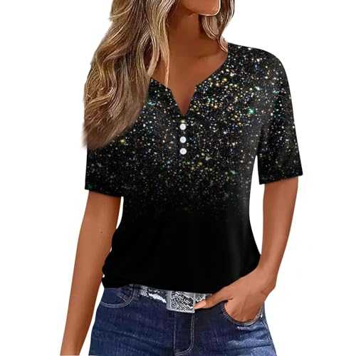 T Shirts for Women UK V Neck Pattern Print Henley Shirt Short Sleeve Oversized T Shirts Button Down Going Out Tops Stylish Basic T Shirt Party Tops Graphic Tees Summer Polo Shirts Tunic Tops