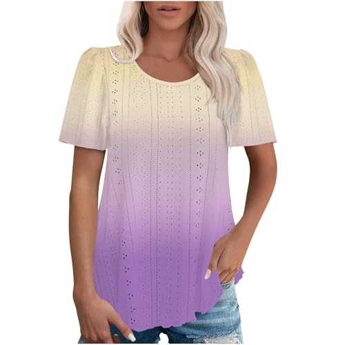 Plus Size Tops for Women Casual Soft Comfy T-Shirt Summer Basic Tee Shirts Eyelet Floral Printed Business Work T Shirt Beach Blouses