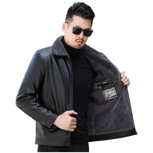 AspireBloom Men's PU Leather Jacket Faux Leather Motorcycle Biker Coat Thicken Warm Windproof Vintage Slim Fit Casual Thermal Windbreaker Plush Zipper Bomber Stand Collar