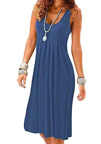 EFOFEI Women Sleeveless Loose Plain Dress Relaxed Summer Daily Dress Beach Holiday Dress Dark Blue XXL