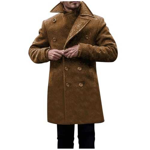 Mens Winter Coats,Trench Coat for Men Thick Wool Overcoats Regular Fit Double-Breasted Peacoat Business Casual Office Jacket Lapel Collar Duffle Coats Cardigan Windproof