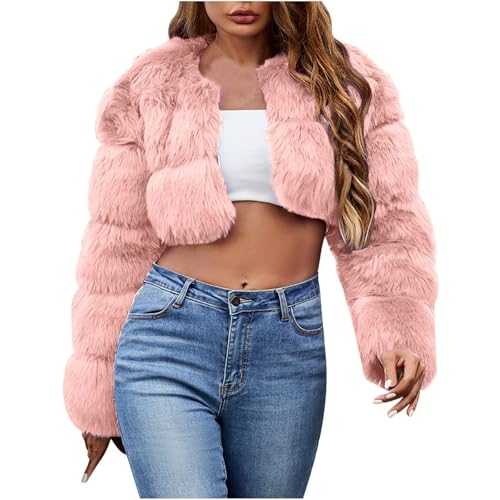 FunAloe Womens Faux Fur Jacket,Crop Coat Women,Womens Jackets Winter,Lapel Teddy Fleece Slim Fit Outwear,Women's Coats Winter,Womens Parka Coat,Fluff Y Jacket Women,Womens Cardigan