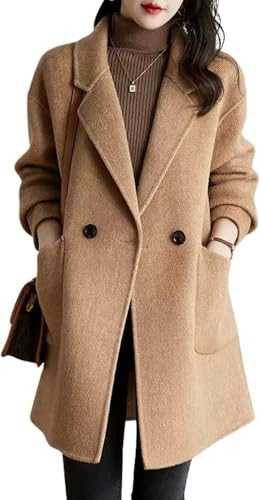 Goolecrimp Women's Winter Formal Office Double Breasted Elegant Pea Coat Lapel Double Breasted Long Trench Coat Women's Winter Long Coat