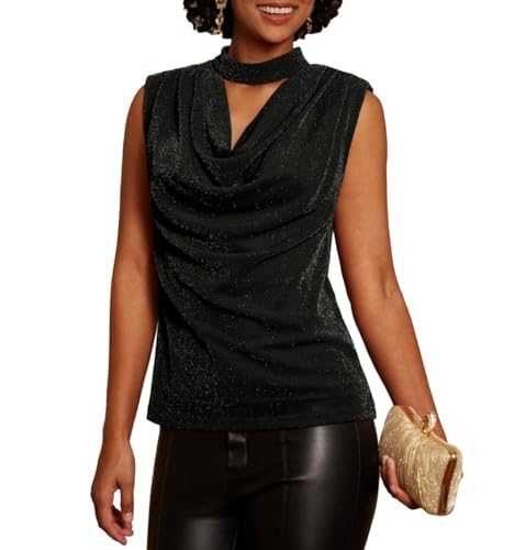 GRACE KARIN Women's Tank Top with Cowl Neck Sleeveless Sequins Keyhole Back for Club