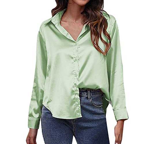 Blouse Women's V-Neck Lapel Shirts Elegant Plain Long Sleeve Casual Loose Work Business Tops with Buttons Loose Tops Long Sleeve Shirt for Everyday Life Travel and Office