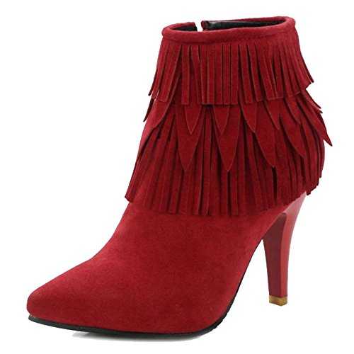 Smilice Women Tassle Boots with Pointed Toe and Kitten Heel Nubuck Materail Ankle Boots with Plus