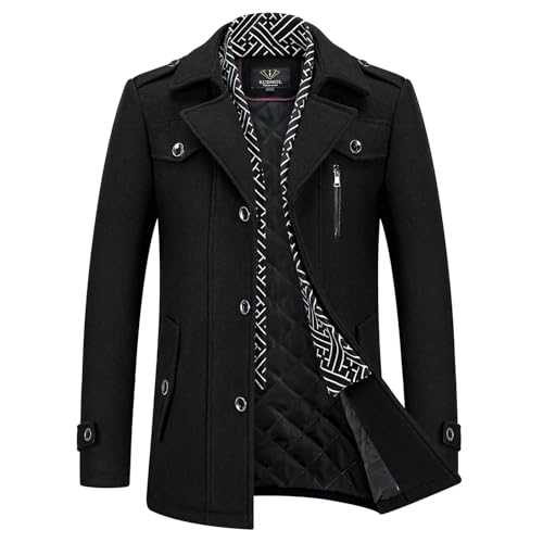 KUDMOL Men's Winter Mid-Length Wool Blend Coat