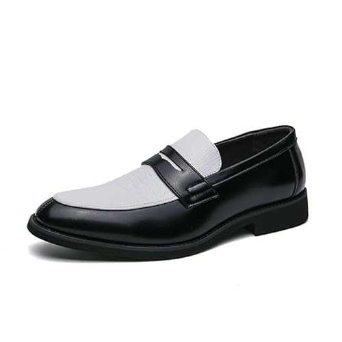 Oxford Shoes for Men Slip On Round Toe PU Leather Two Tone Penny Loafers Low Top Anti-Slip Non Slip Block Heel Outdoor
