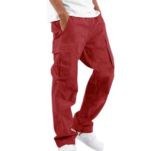 Men'S Cargo Pants Casual Cotton Stretchy Drawstring Waist Trouser Work Trousers Lightweight Loose Tracksuit Bottoms Multi Pockets Joggers Sweatpants Straight Leg Outdoor Walking Trouser M-3Xl