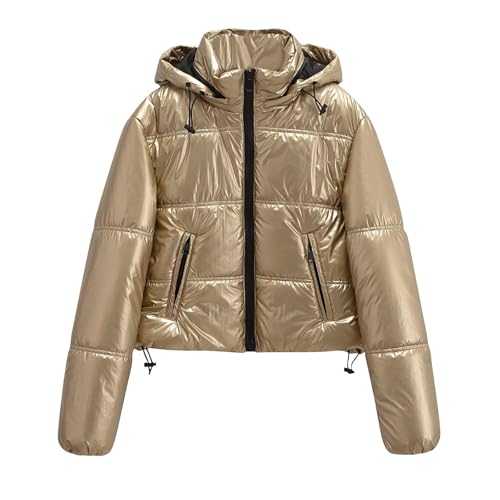 Women's Hooded Winter Coat Warm Puffer Jacket Lightweight Down Jackets Ladies Short Hooded Jacket Puffer Quilted Long Sleeve Outerwear Solid Color Outddor Warm Coats with Zip Jackets