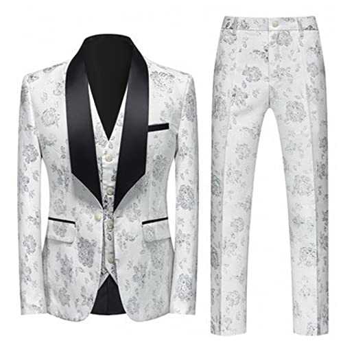 NOAGENJT Men Suits Solid Color Fashion Casual Jacquard Party Suit Jacket Vest Pants 3 Piece Sets Formal Suites for Men